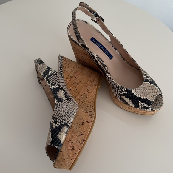 Stuart Weitzman Snake Print Slingback Wedges - Picture 9 of 13